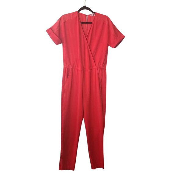 Trina Turk Jumpsuit  Women's Size 2 Coral Red Half Sleeve Pockets For Date Night - Picture 2 of 10